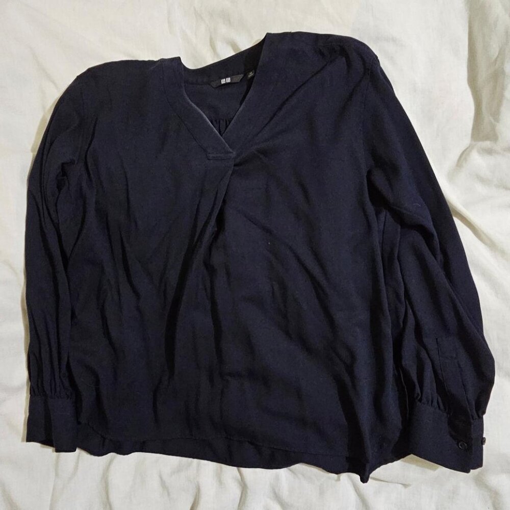 Uniqlo Navy Blue V-neck Blouse